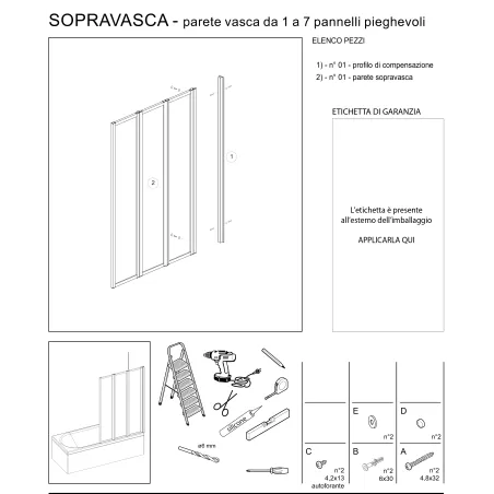 Box Parete Sopravasca 3 Ante Pieghevoli 134/133 cm H140