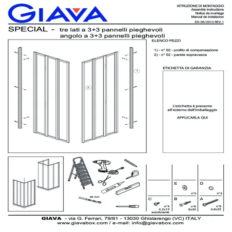 Box Doccia 3 Lati 90x90x90 per Disabili Senza Guide