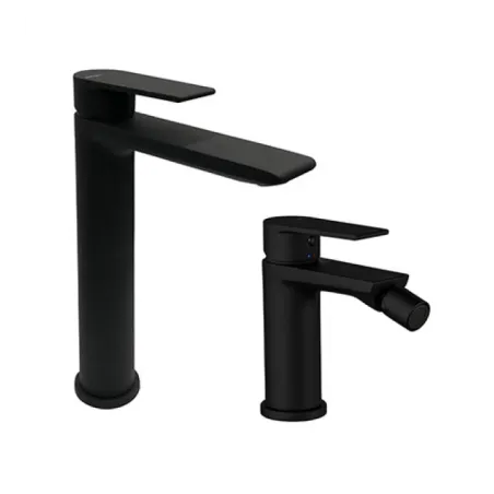 Coppia Lavabo Collo Alto e Bidet Vema Timea Nero Opaco