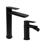 Coppia rubinetti lavabo collo alto + bidet nero opaco - TIMEA