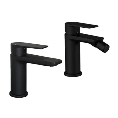 Coppia Miscelatori Lavabo e Bidet Vema Timea Nero Opaco