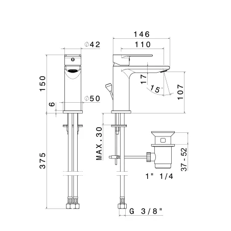 Rubinetto miscelatore monocomando lavabo cromo con piletta