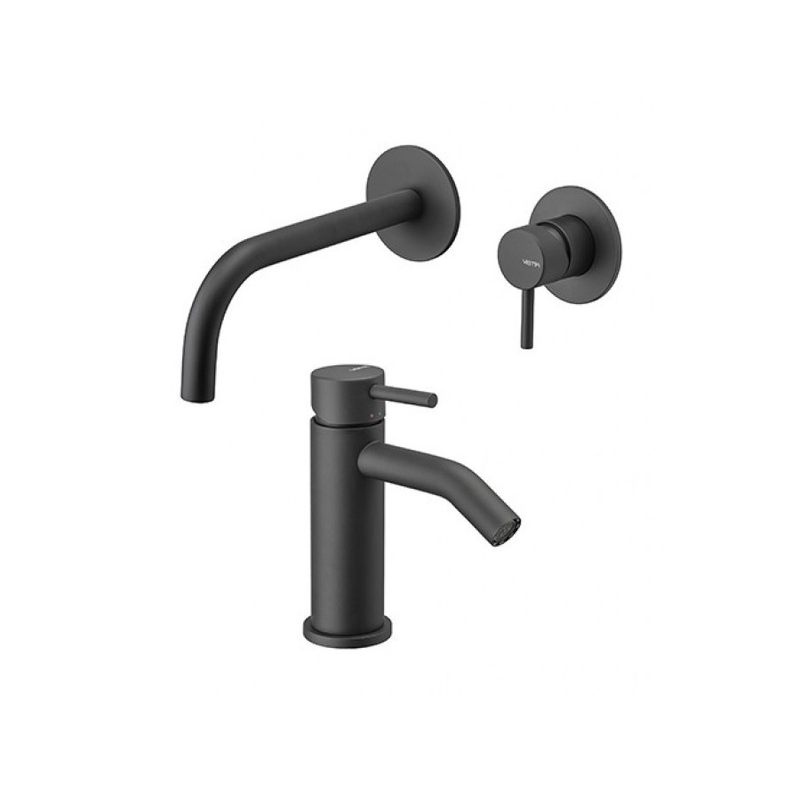 Coppia rubinetti lavabo muro + bidet nero opaco MAIRA