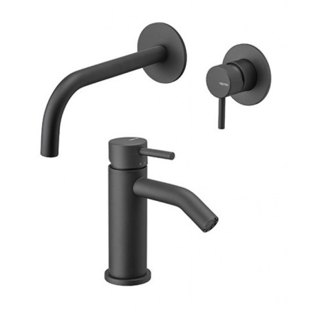 Coppia rubinetti lavabo muro + bidet nero opaco MAIRA