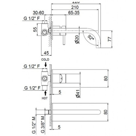 Rubinetto lavabo a parete nero opaco con incasso MAIRA