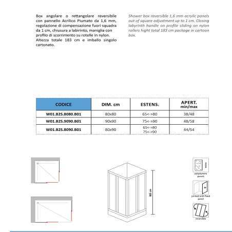 Box doccia angolare 70x90 scorrevole in acrilico