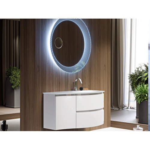 Vague | Mobile Bagno Sospeso 104 cm Bianco Lucido con Specchiera LED