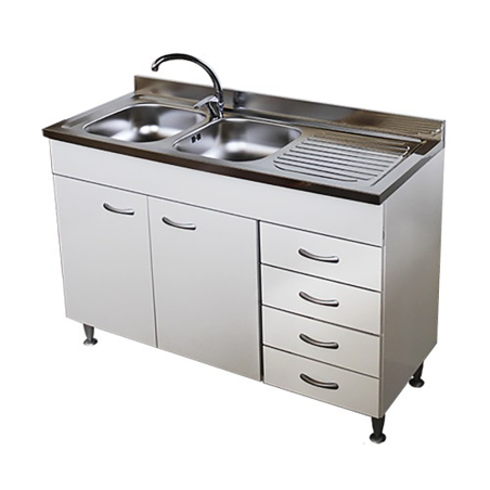 Mobile Cucina Bianco 120 cm con Lavello Inox 2 Vasche