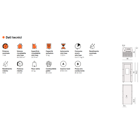 Stufa a Pellet Cristal 7 Up 7,2 kW Ventilata Cadel