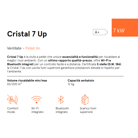 Stufa a Pellet Cristal 7 Up 7,2 kW Ventilata Cadel