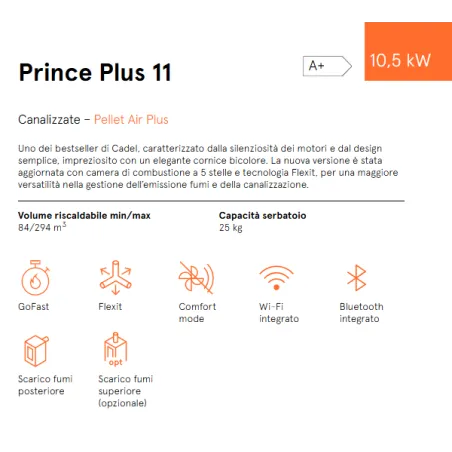 Stufa a Pellet Cadel Prince Plus 11 da 11,2 kW con Wi-Fi