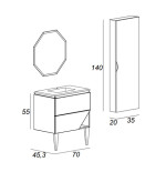 Mobile bagno sospeso olmo perla, 100cm, base con lavabo, specchio e colonna