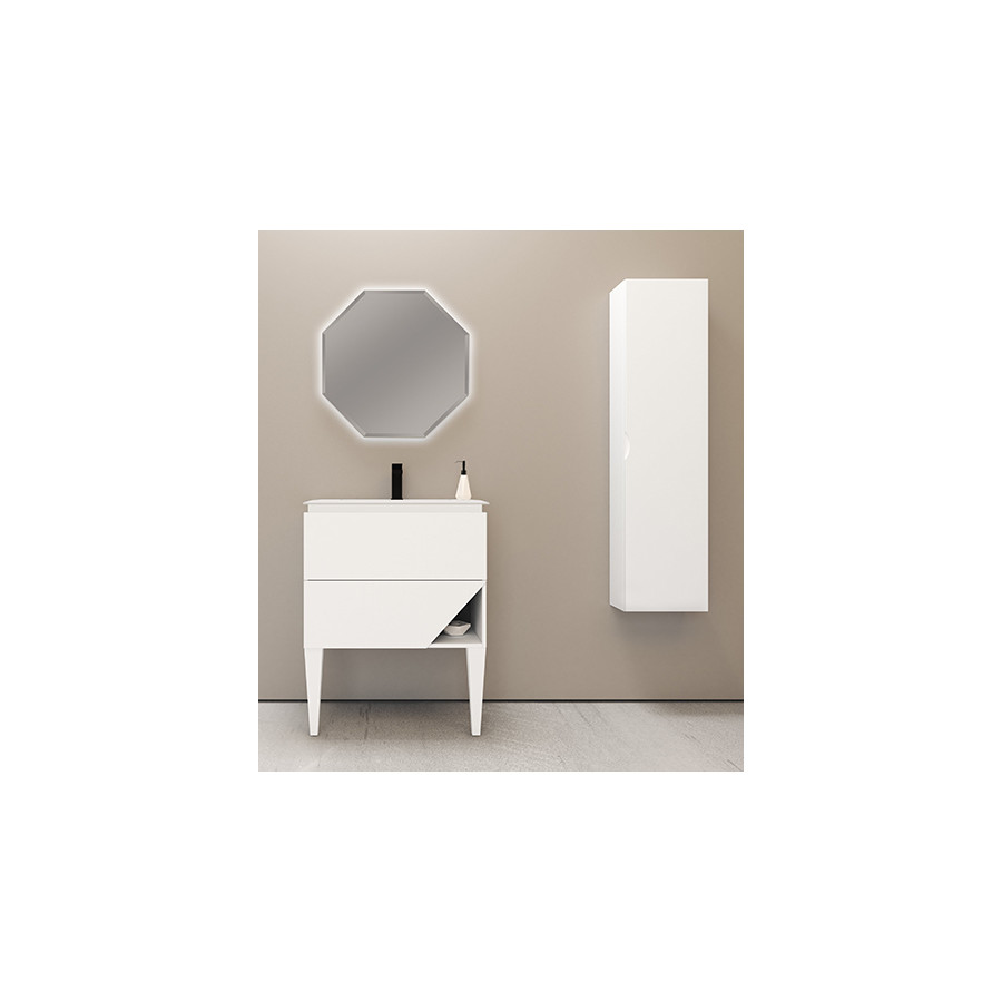 Mobile bagno sospeso olmo perla, 100cm, base con lavabo, specchio e colonna