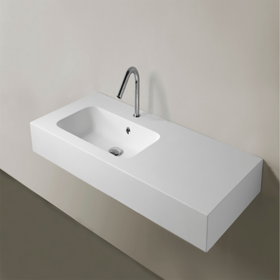 Lavabo marmoresina sospeso bianco 120x51x13 vasca a  sinistra