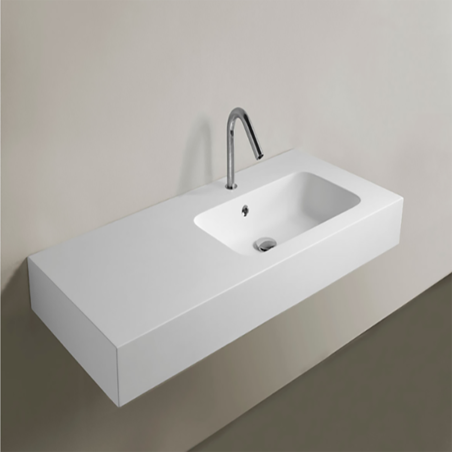 Lavabo marmoresina sospeso bianco 120x51x13 vasca a destra