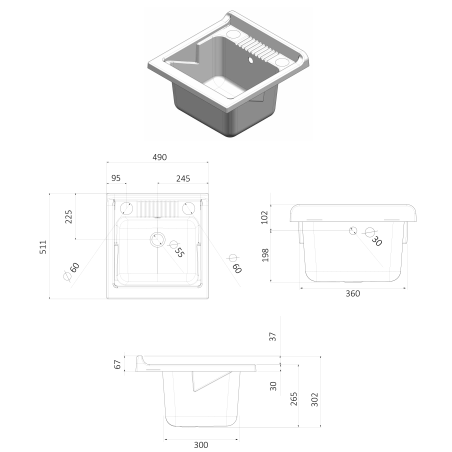 Lavatoio 50x50 Con Mobile 1 Anta PVC Per Esterno