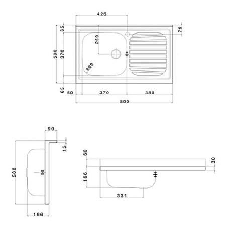 Lavello Cucina Inox 80 cm con Vasca a Sinistra e Gocciolatoio
