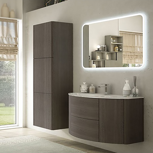 Mobile Bagno Sospeso Eden Rovere Scuro 90 cm con Specchio e Colonna