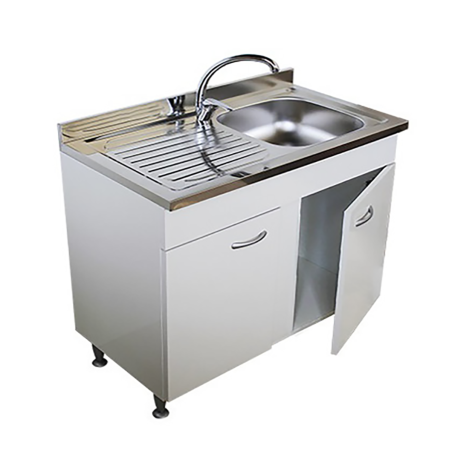 Mobile Sottolavello Bianco 100 cm con Lavello Inox Vasca DX