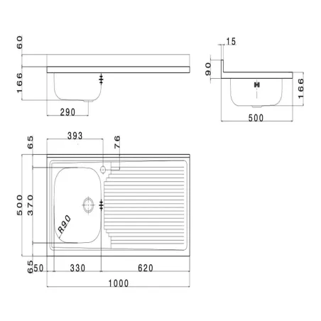 Lavello Appoggio Inox 100 cm 1 Vasca a Sinistra Pisa