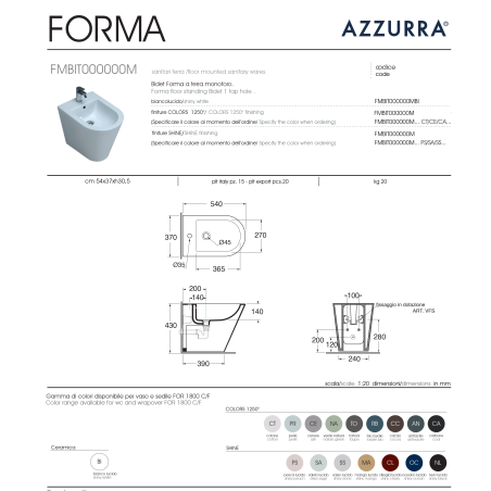 Serie Sanitari Forma Azzurra: vaso, bidet e copriwater soft close