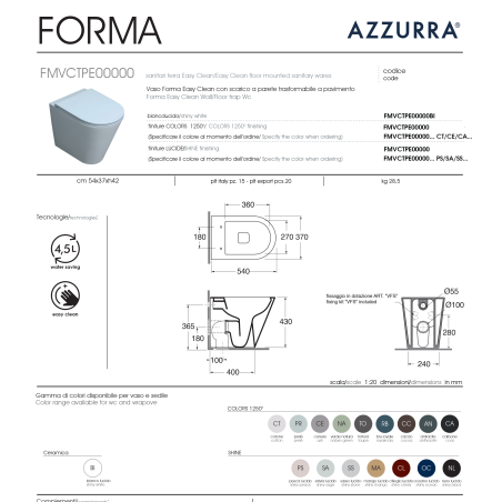 Serie Sanitari Forma Azzurra: vaso, bidet e copriwater soft close