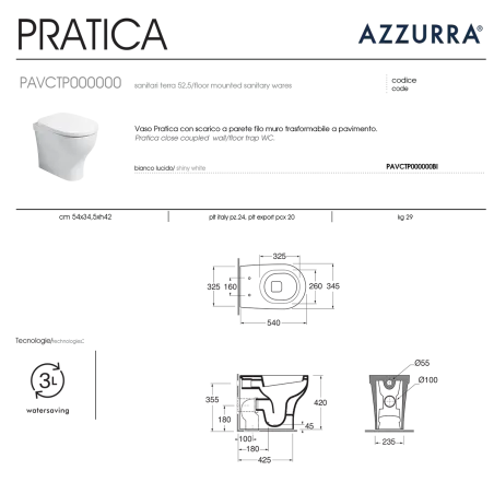Set Vaso Bidet e Copriwater Pratica Azzurra Bianco Lucido