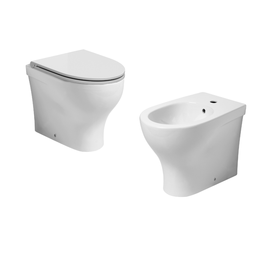 Sanitari Vaso + Bidet + Copriwater Pratica Azzurra Bianco Lucido