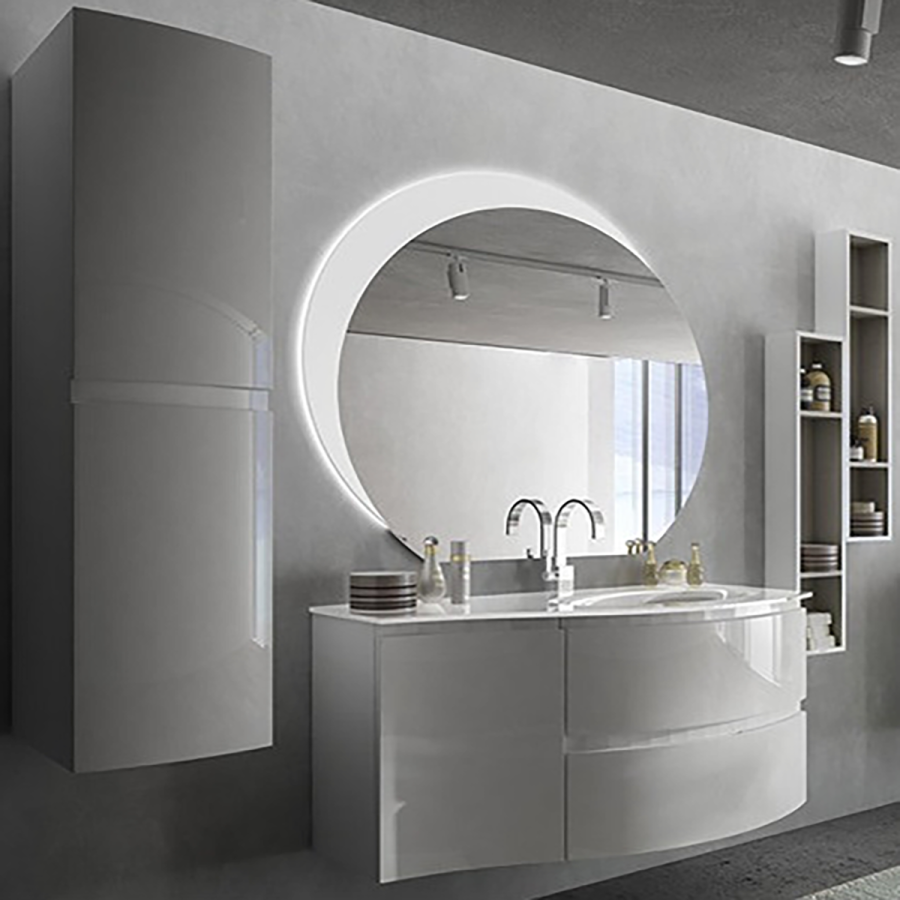 Mobile Bagno Sospeso Vague Bianco 104 cm con Lavabo in Vetro