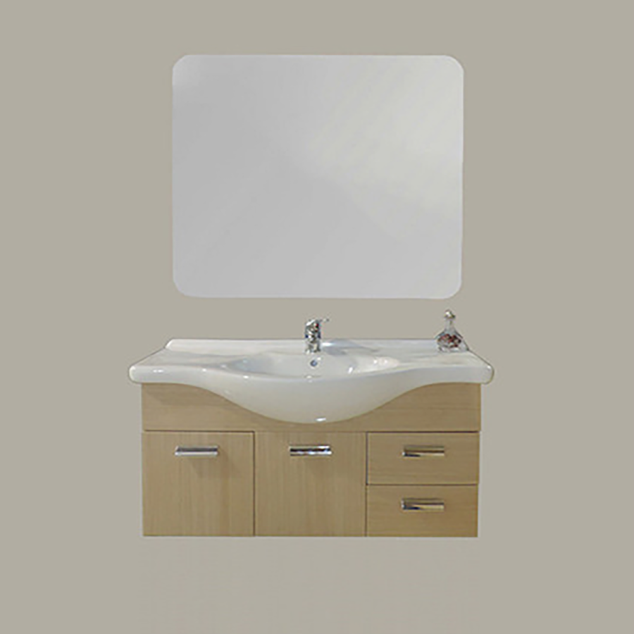 Mobile Bagno Sospeso Rovere 105 cm con Lavabo in Porcellana e Specchio