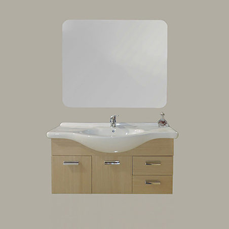 Mobile Bagno Sospeso Rovere 105 cm con Lavabo in Porcellana e Specchio
