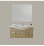 Mobile Bagno Sospeso Rovere 105 cm con Lavabo in Porcellana e Specchio