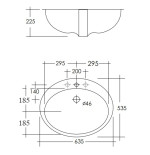 Lavabo soprapiano da incasso in ceramica cm 63,5 x 53,5
