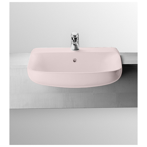 Lavabo lavandino semincasso in ceramica, design moderno, Conca Ideal Standard, per l' arredo bagno, colore rosa