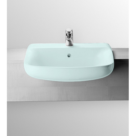 Lavabo lavandino semincasso in ceramica, design moderno, Conca Ideal Standard, per l' arredo bagno, colore turchese