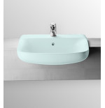 Lavabo lavandino semincasso in ceramica, design moderno, Conca Ideal Standard, per l' arredo bagno, colore turchese