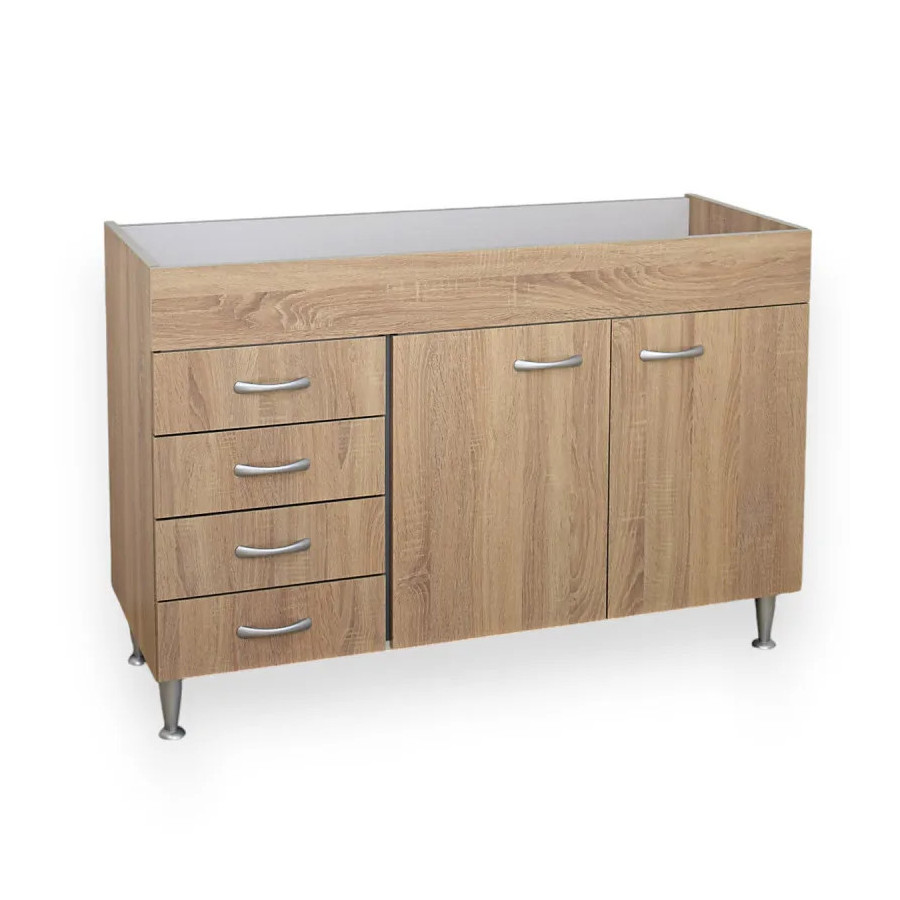 Sottolavello Rovere Cm 120 Con 4 Cassetti A Sinistra Senza Lavello