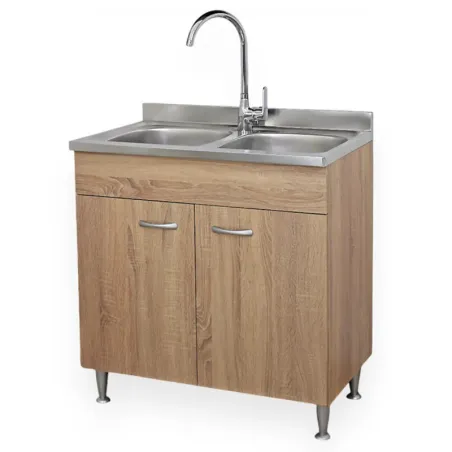 Sottolavello Rovere 80 cm con Lavello Inox 2 Vasche