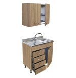 Sottolavello Rovere 80 cm con Cassetti a Sinistra, Lavello Inox e Colapiatti