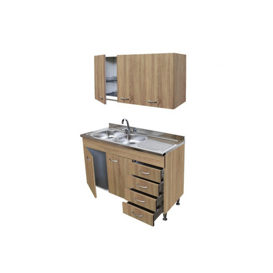 Mobile Cucina Rovere 120 Cm Con Lavello, Colapiatti E Pensile