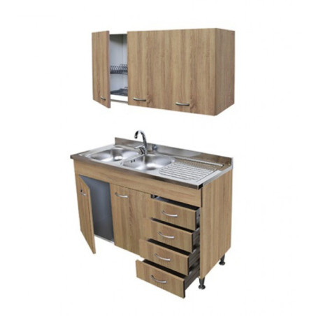 Mobile Cucina Rovere 120 Cm Con Lavello, Colapiatti E Pensile