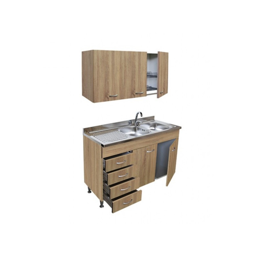 Mobile Cucina Rovere 120 cm Con Lavello, Colapiatti e Pensile
