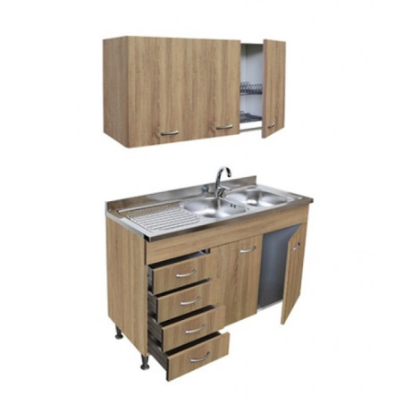 Mobile Cucina Rovere 120 cm Con Lavello, Colapiatti e Pensile