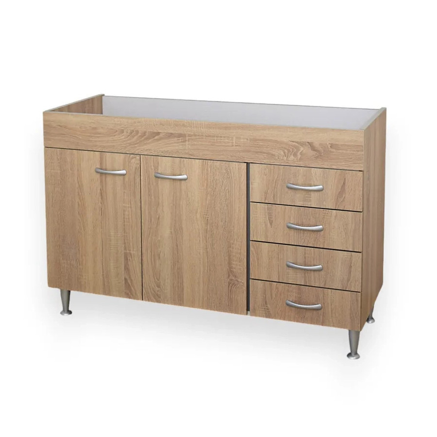 Sottolavello Rovere 120 Cm 2 Ante 4 Cassetti Senza Lavello