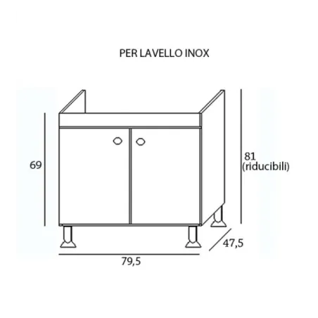 Sottolavello Rovere 80 cm con Lavello Inox 1 Vasca a Sinistra