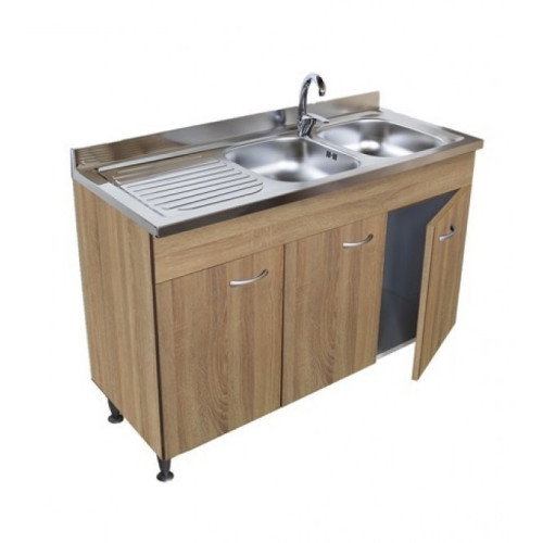 Sottolavello Rovere 3 Ante Cm.120 Con Lavello Inox 2 Vasche