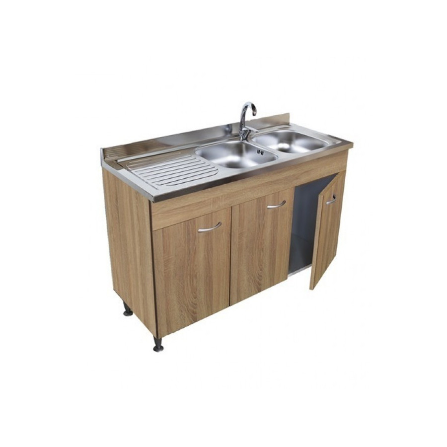 Sottolavello Rovere 3 Ante Cm.120 Con Lavello Inox 2 Vasche