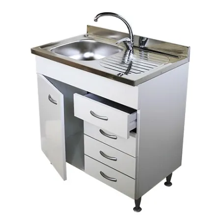 Mobile cucina bianco cm 80 anta + cassetti con lavello inox