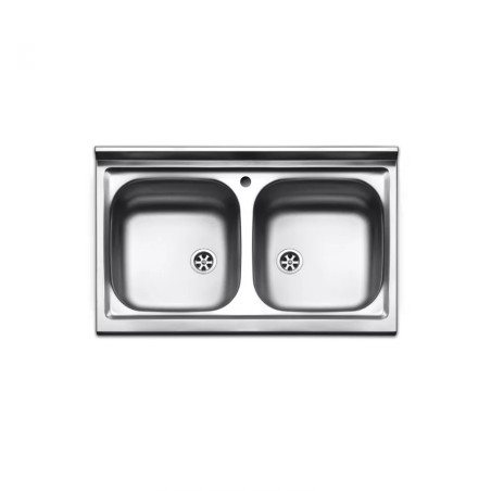 Mobile Cucina Bianco 80 cm con Lavello Inox 2 Vasche