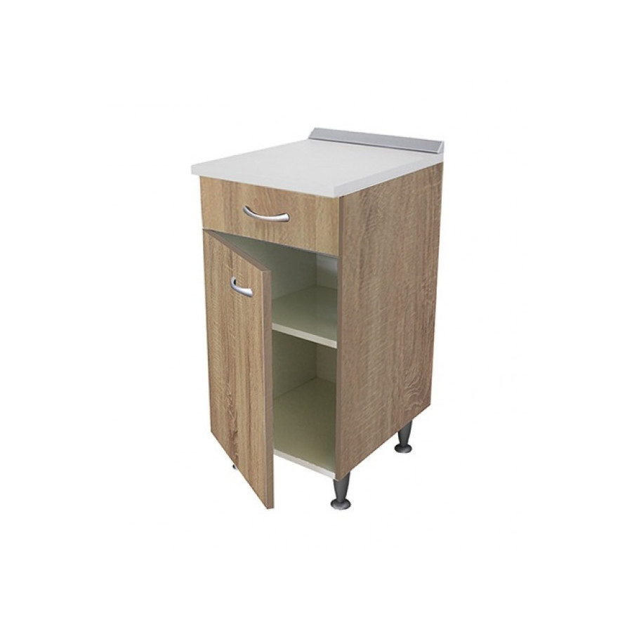 Base cucina 40 cm Rovere con anta, cassetto e top in legno